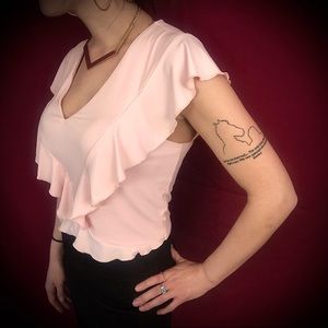 EUC Express deep v-neck ruffle crop blouse